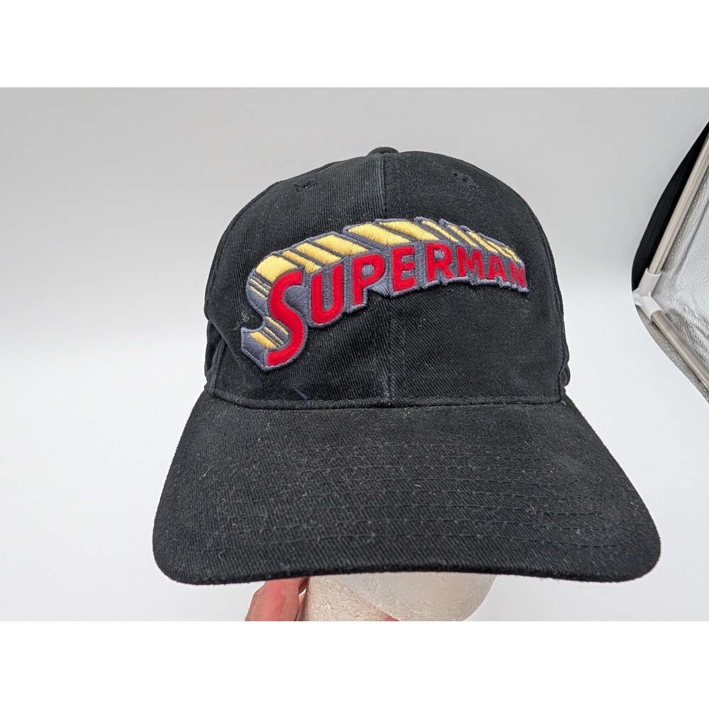 Vintage 1998 Warner Bros Studio Store Superman Snapback Hat Black Cotton Cap